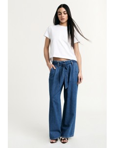 Paperbagjeans met hoge taille en bijpassende riem, alstublieft