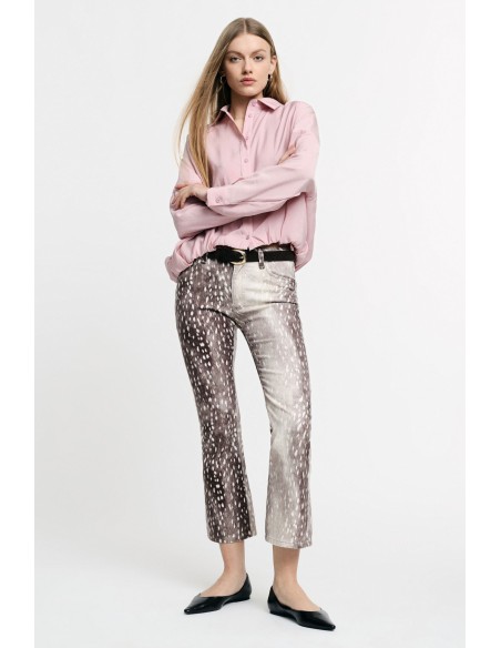 Cropped broek met luipaardprint, rechte pasvorm alstublieft