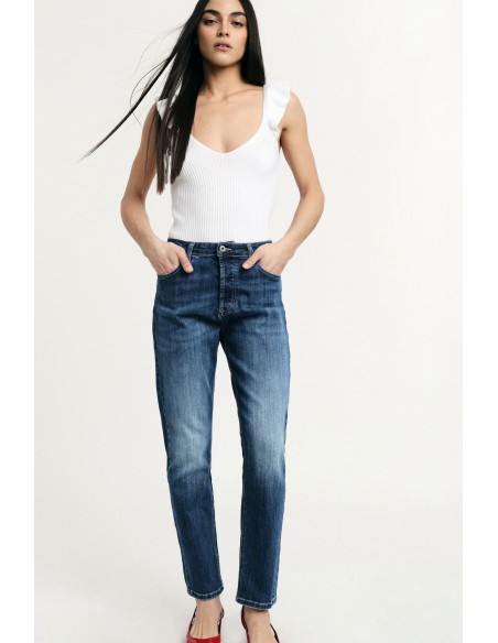 Jeans met rechte pijpen, hoge taille en gewassen effect Please