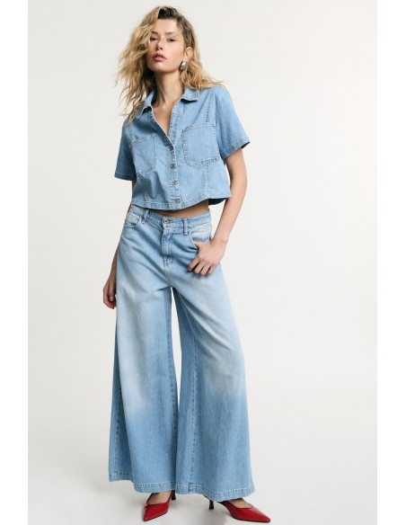 Jeans met wijde pijpen, hoge taille en zakken Please