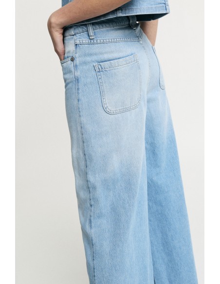 Jeans met wijde pijpen, hoge taille en zakken Please