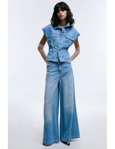 Jeans met wijde pijpen, hoge taille en zakken Please