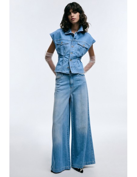 Jeans met wijde pijpen, hoge taille en zakken Please