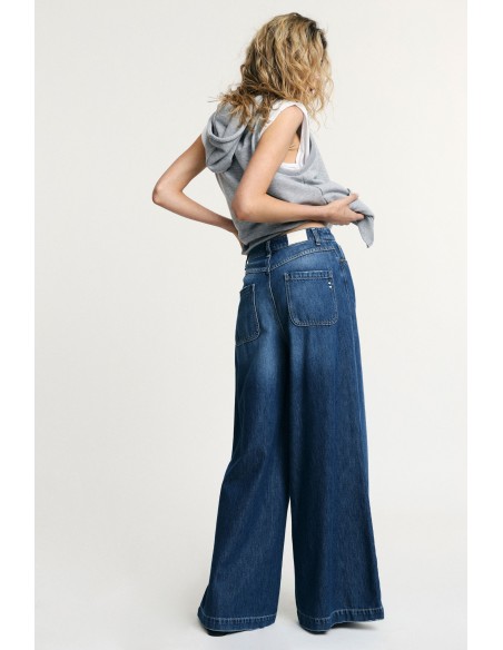 Jeans met wijde pijpen en hoge taille met vervaagd effect alstublieft