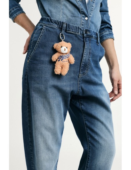 Balloon fit-jeans met hoge taille en teddybeersleutelhanger Please