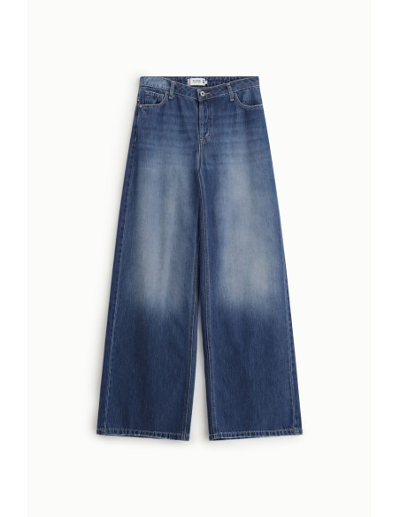 High-waist jeans met wijde pijpen en opgestikte zakken Please