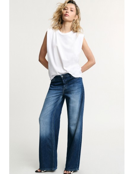 High-waist jeans met wijde pijpen en opgestikte zakken Please