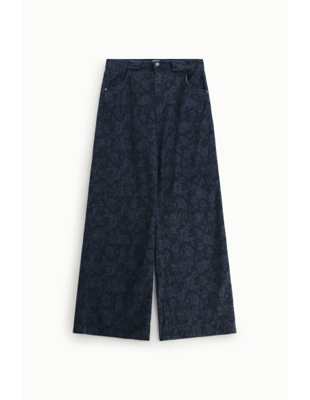Jeans met wijde pijpen, bloemenprint en hoge taille, alstublieft