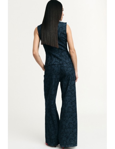 Jeans met wijde pijpen, bloemenprint en hoge taille, alstublieft