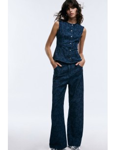 Jeans met wijde pijpen, bloemenprint en hoge taille, alstublieft