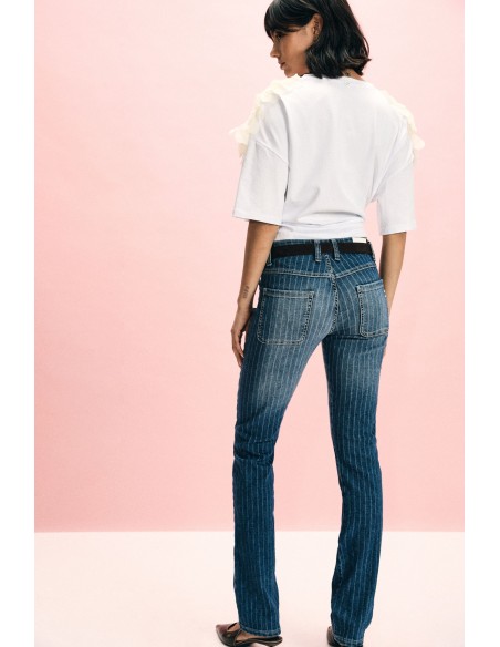Gestreepte straight-leg jeans met een middelhoge taille, alstublieft