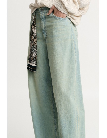 High-waisted wide-leg jeans met washed-effect Please