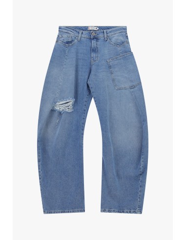 Wide-leg jeans met scheur en opgestikte zak, alstublieft