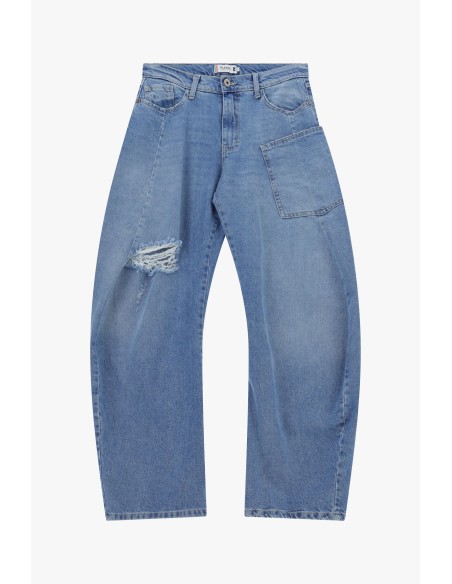 Wide-leg jeans met scheur en opgestikte zak, alstublieft