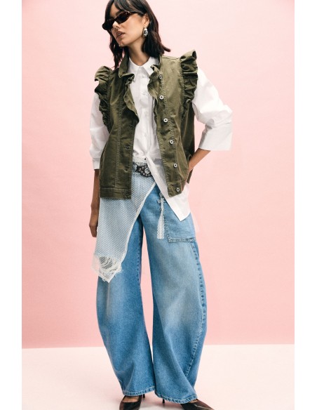 Wide-leg jeans met scheur en opgestikte zak, alstublieft