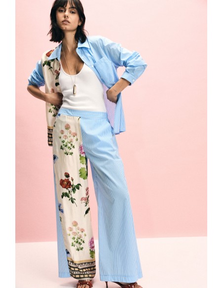 Palazzo-broek met bloemen- en strepenprint aub