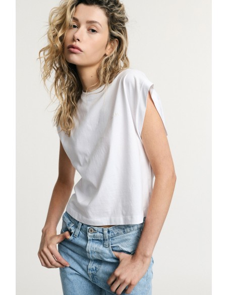 Mouwloze cropped top met ronde hals Please