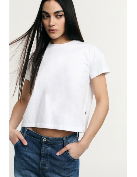 Cropped T-shirt met regular fit, ronde hals en effen kleur, alstublieft