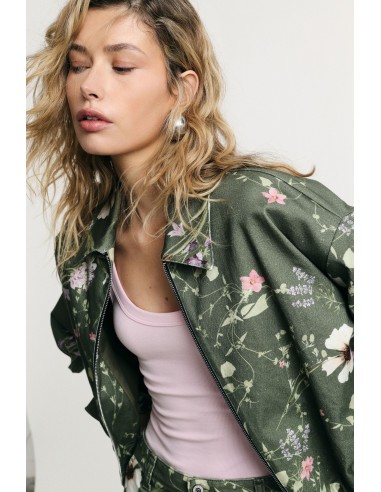 Korte bomber met rits en bloemenprint, alstublieft