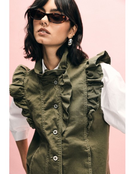 Mouwloos gilet met ruches aan de voorkant Please