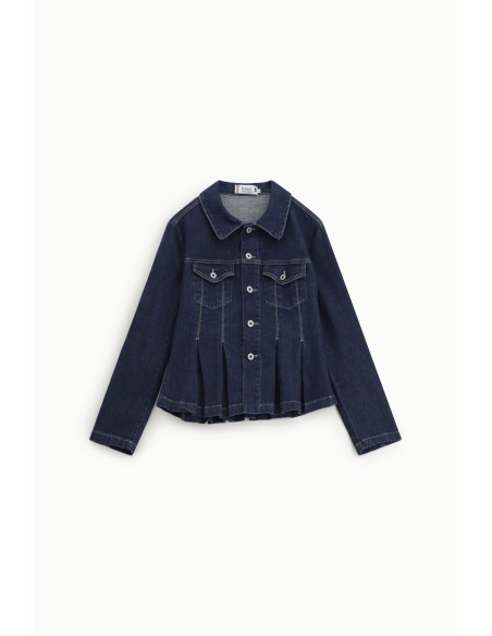 Denimjack met plooien en knopen aan de voorkant, alstublieft