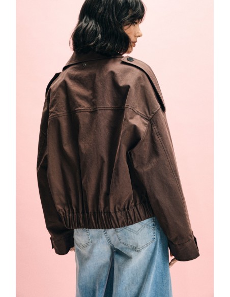 Korte double-breasted parka met ceintuur Please