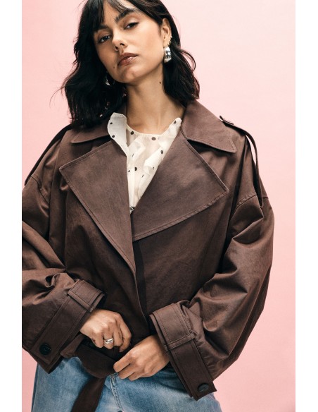 Korte double-breasted parka met ceintuur Please