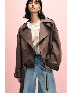 Korte double-breasted parka met ceintuur Please