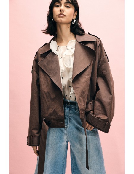 Korte double-breasted parka met ceintuur Please