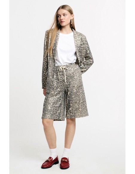 Bermudashort met dierenprint en trekkoord Please