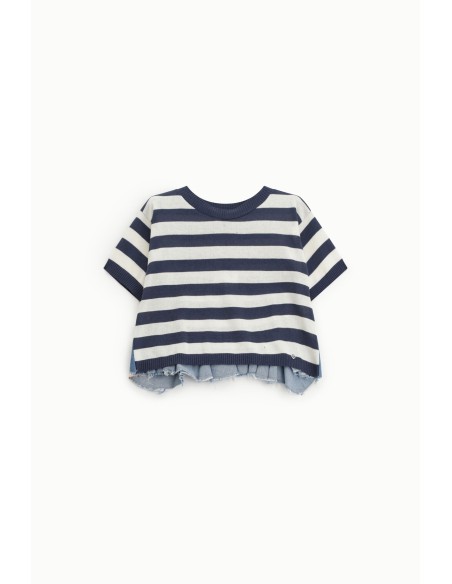 Gestreept cropped T-shirt met rafelrand alstublieft