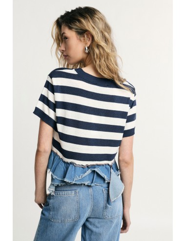 Gestreept cropped T-shirt met rafelrand alstublieft