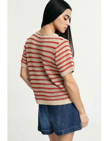 Gestreept geperforeerd T-shirt met korte mouwen Alstublieft
