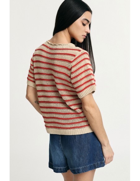 Gestreept geperforeerd T-shirt met korte mouwen Alstublieft