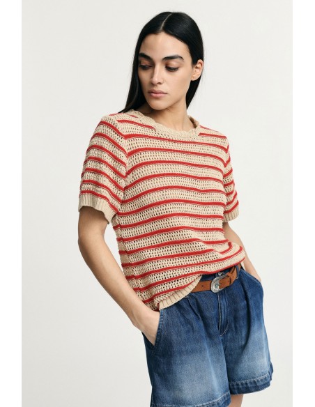 Gestreept geperforeerd T-shirt met korte mouwen Alstublieft
