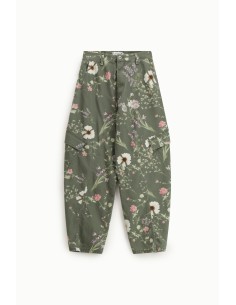 Cargo broek met bloemenprint, hoge taille, zijzakken Please 2