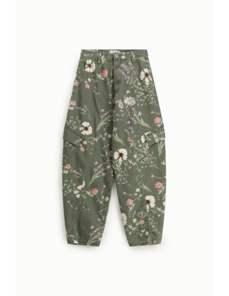 Cargo broek met bloemenprint, hoge taille, zijzakken Please