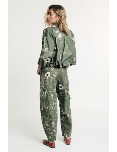 Cargo broek met bloemenprint, hoge taille, zijzakken Please