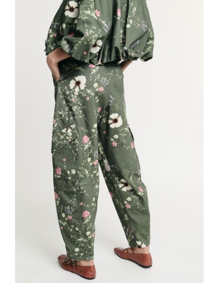 Cargo broek met bloemenprint, hoge taille, zijzakken Please