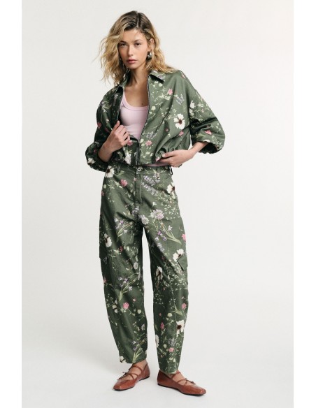 Cargo broek met bloemenprint, hoge taille, zijzakken Please