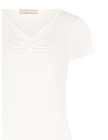 Aansluitend T-shirt van viscosemix met gerimpelde V-hals Rinascimento