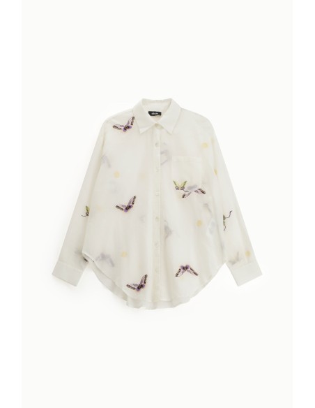 Ruim shirt met vlinderprint en borstzakje Dixie