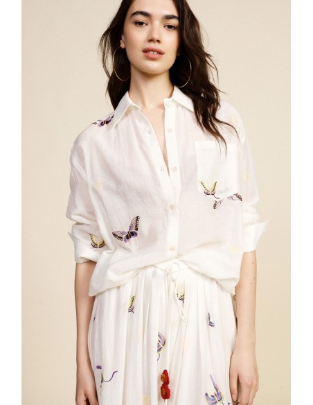 Ruim shirt met vlinderprint en borstzakje Dixie