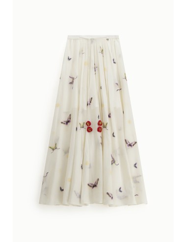 Lange wijde rok met vlinderprint en strikdetail Dixie