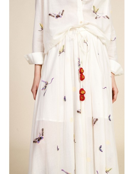 Lange wijde rok met vlinderprint en strikdetail Dixie