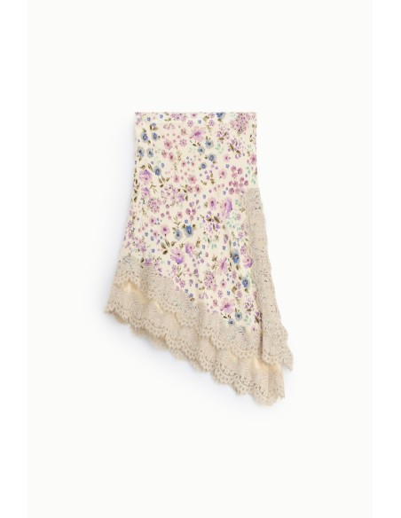 Midi-rok met bloemenprint en kanten rand Dixie
