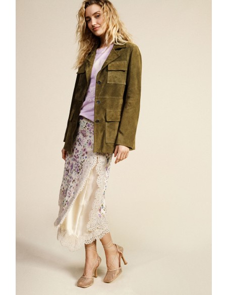 Midi-rok met bloemenprint en kanten rand Dixie
