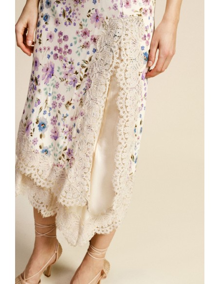 Midi-rok met bloemenprint en kanten rand Dixie