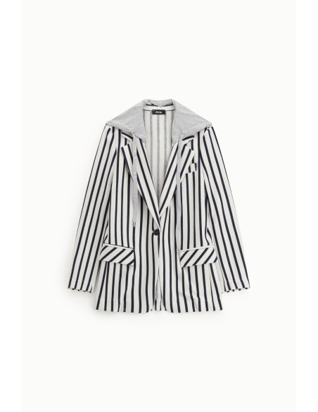 Gestreepte blazer met capuchon en knoopsluiting Dixie