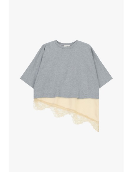 Dixie T-shirt met korte mouwen, asymmetrische zoom en kant